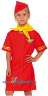 Костюм Стюардессы красный для девочки, детский карнавальный костюм стюардессы, размер М, рост 116-122 см, на 4-7 лет, артикул 5286